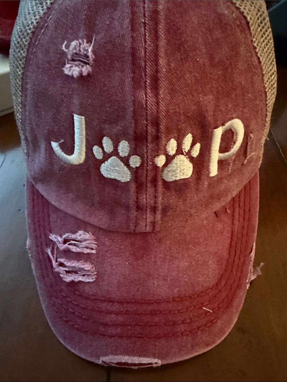 Distressed Maroon Paw Print Baseball Cap